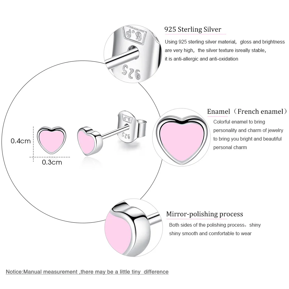 100% Стерлинговое Серебро 925 пробы маленькие серьги гвоздики в форме сердца для