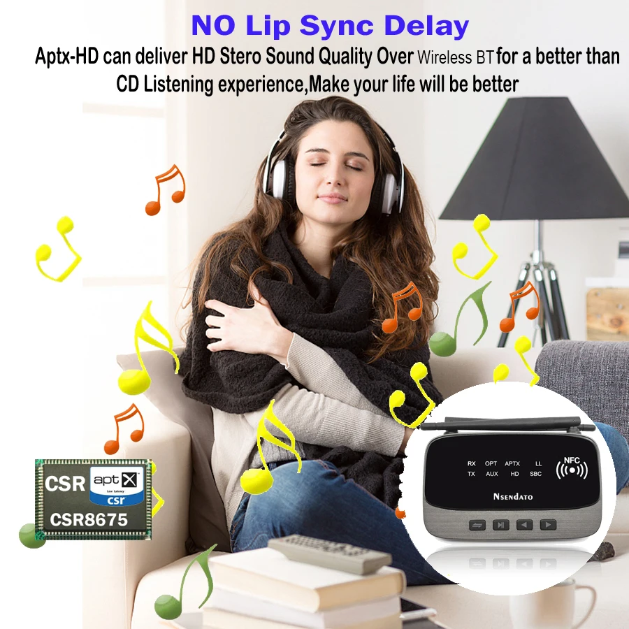 Беспроводной музыкальный передатчик aptx hd BT V5.0 со штекером 3 5 мм 80 м