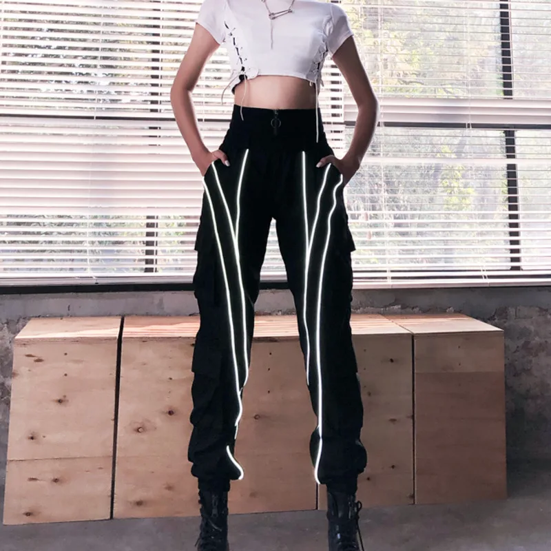 Женские Светоотражающие брюки-карго Y Demo Techwear с высокой талией модная одежда 2020 |