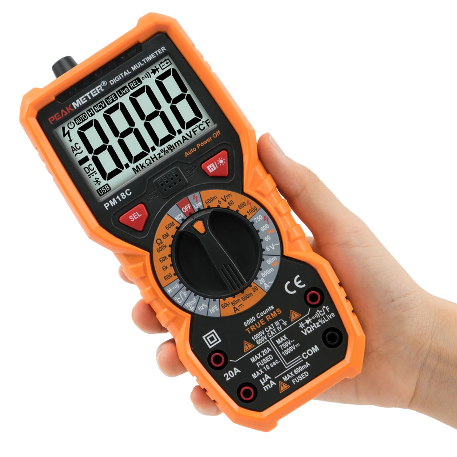 

Digital Multimeter PEAKMETER PM18C 6000 Counts Manual Frequency Temperature Voltage Ammeter AC DC DMM Capacitor Tester NCV