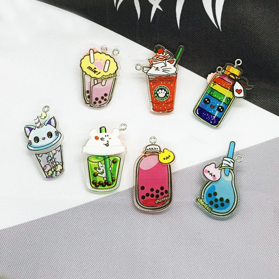 Милая акриловая подвеска в виде бутылки с напитком плоским основанием 7 шт.