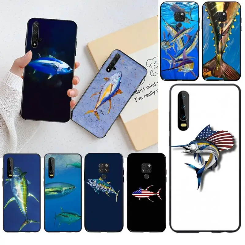 Мягкий силиконовый чехол CUTEWANAN из ТПУ с голубым флагом тунца для телефона Huawei P30 P20
