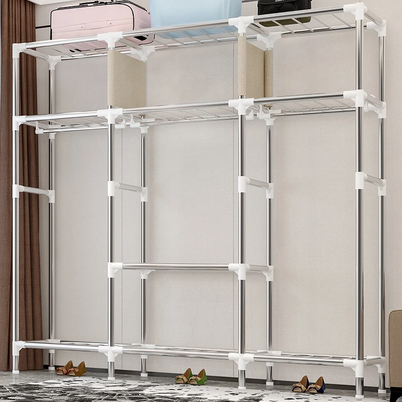 

Simple Wardrobe Steel Tube Reinforced Cloth Wardrobe Fabric Simple Modern Economical Assembled Wardrobe Storage Cabinet