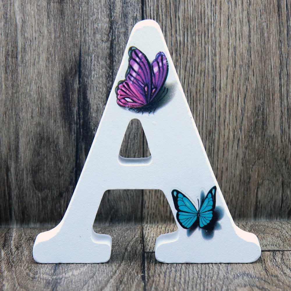 10cm 3D Butterfly Purple Wooden Letters Letras Decorativas Grandes Home Decor Wedding Decoration DIY Design Hand Made Art Crafts