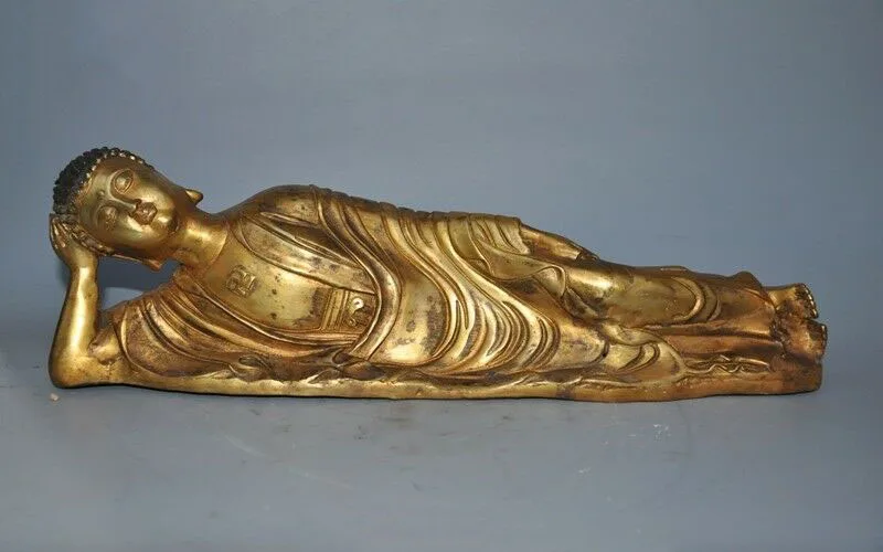

wedding decoration 16"Tibet Temple Bronze gilt Sakyamuni Amitabha Shakyamuni Sleeping Buddha Statue