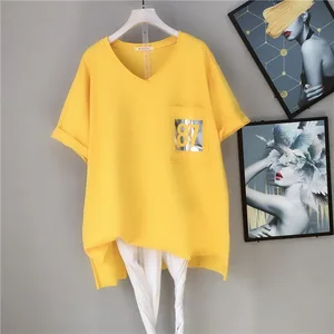 Женская Однотонная футболка с коротким рукавом, повседневное свободное тонкое хлопковое пальто с коротким рукавом, Новинка лета 2022