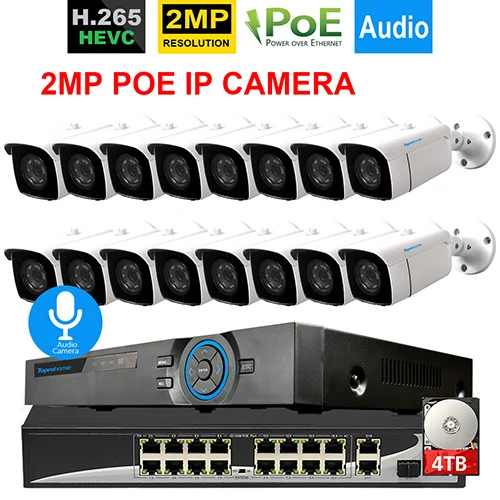 TOPROHOMIE H.265+ 16CH 4K 5MP POE NVR комплект 16X2 Мп аудио запись камера безопасности Система 48 в 1080P POE IP камера P2P HDMI CCTV NVR - Цвет: 16 Bullet Camera