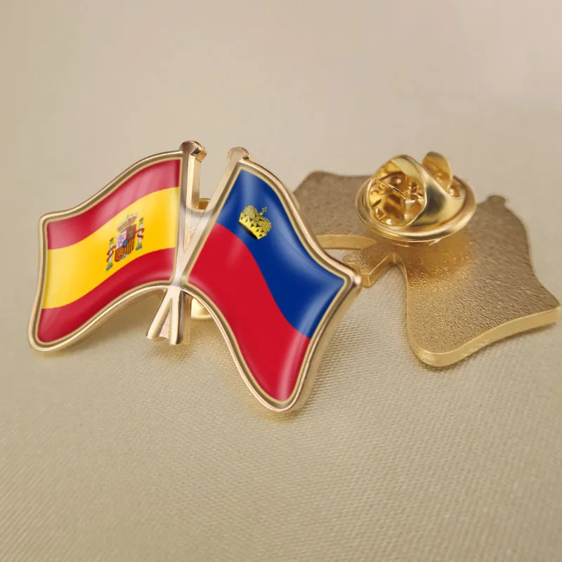 

Spain and Liechtenstein Crossed Double Friendship Flags Lapel Pins Brooch Badges