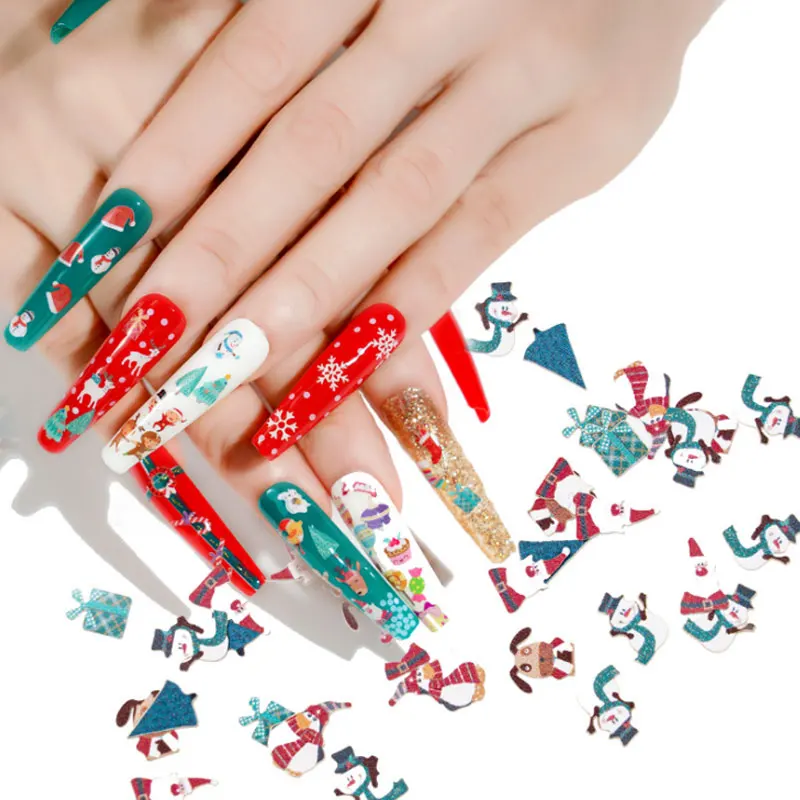 Christmas 3D Nail Decoration Accessories Snowman Santa Claus Elk Candy Snowflake Wood Pulp Pieces DIY Art | Красота и здоровье