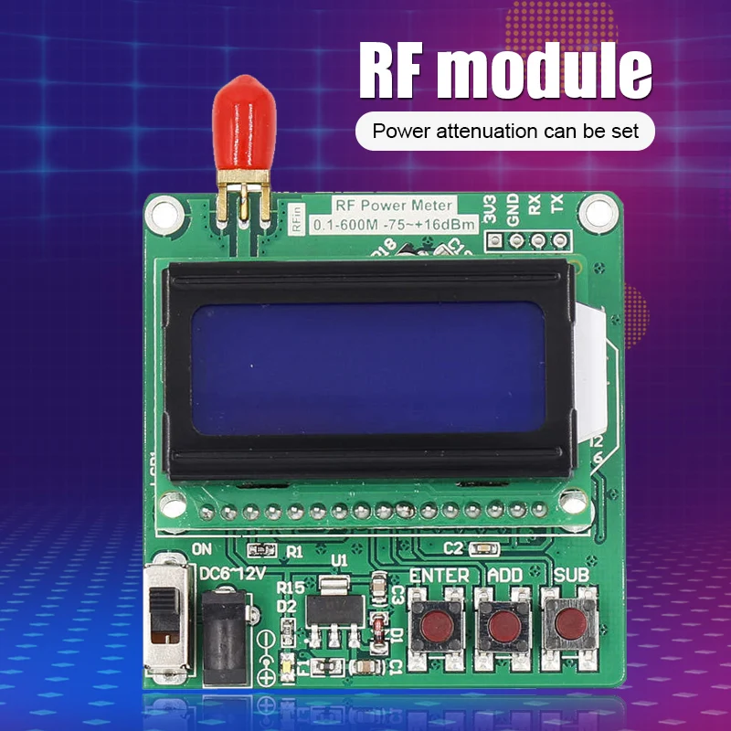 

Точный измеритель мощности, Миниатюрный цифровой измеритель мощности с ЖК-дисплеем, радиочастотный преобразователь-75 ~ 16 дБм 1-600 МГц, модуль...