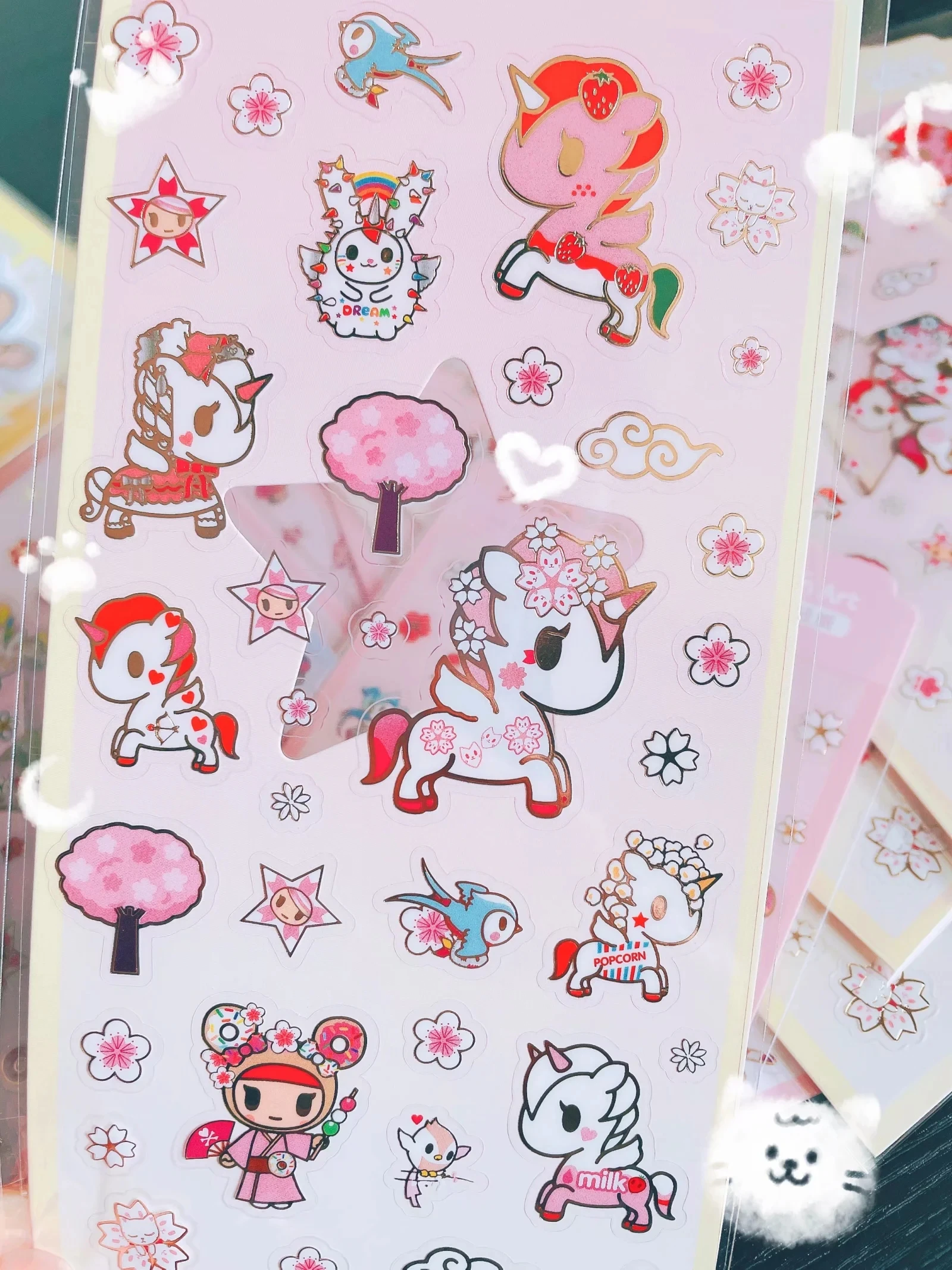 

kawaii Tokidoki Unicorn Sakura Series Waterproof Flash Sticker Decorative Tape DIY Scrapbook Sticker Stationery