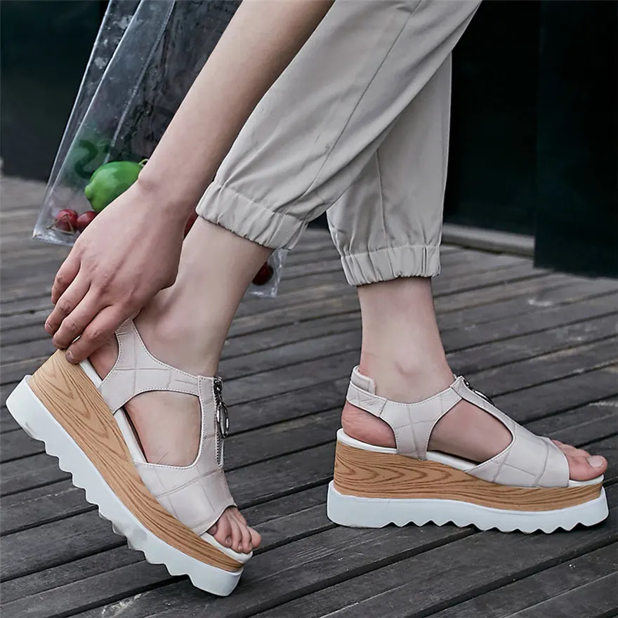 

Summer Punk Boots Women Ankle Strap Genuine Leather Wedges High Heel Gladiators Sandals Female Open Toe Platform Pumps Shoes