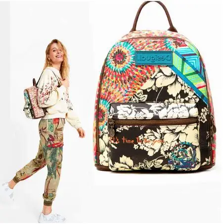 

2021 New Spain desigual women's backpacks Fashionable patchwork casual backpacks in women's print pattern