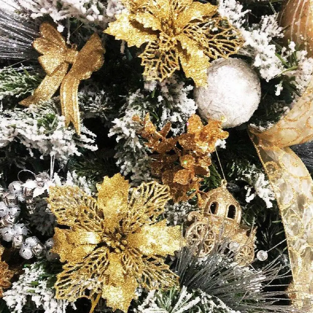 

Glitter Artificial Flowers Merry Christmas Ornaments Christmas Tree Decorations for Home New Year Wedding Party Decor