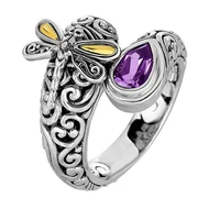 vintage dragonfly lady ring creative purple crystal carved pattern ring party vacation women girl ring size 6 11