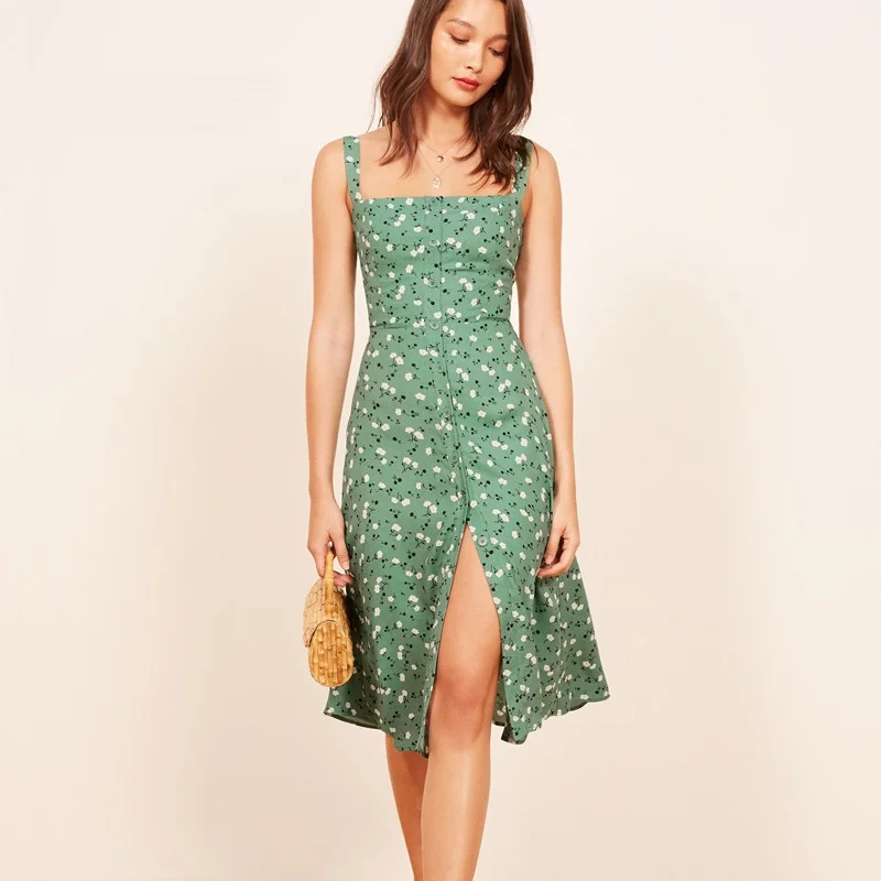 Женское платье на шнуровке с оборкой спереди длинное пляжное до колен цветочным