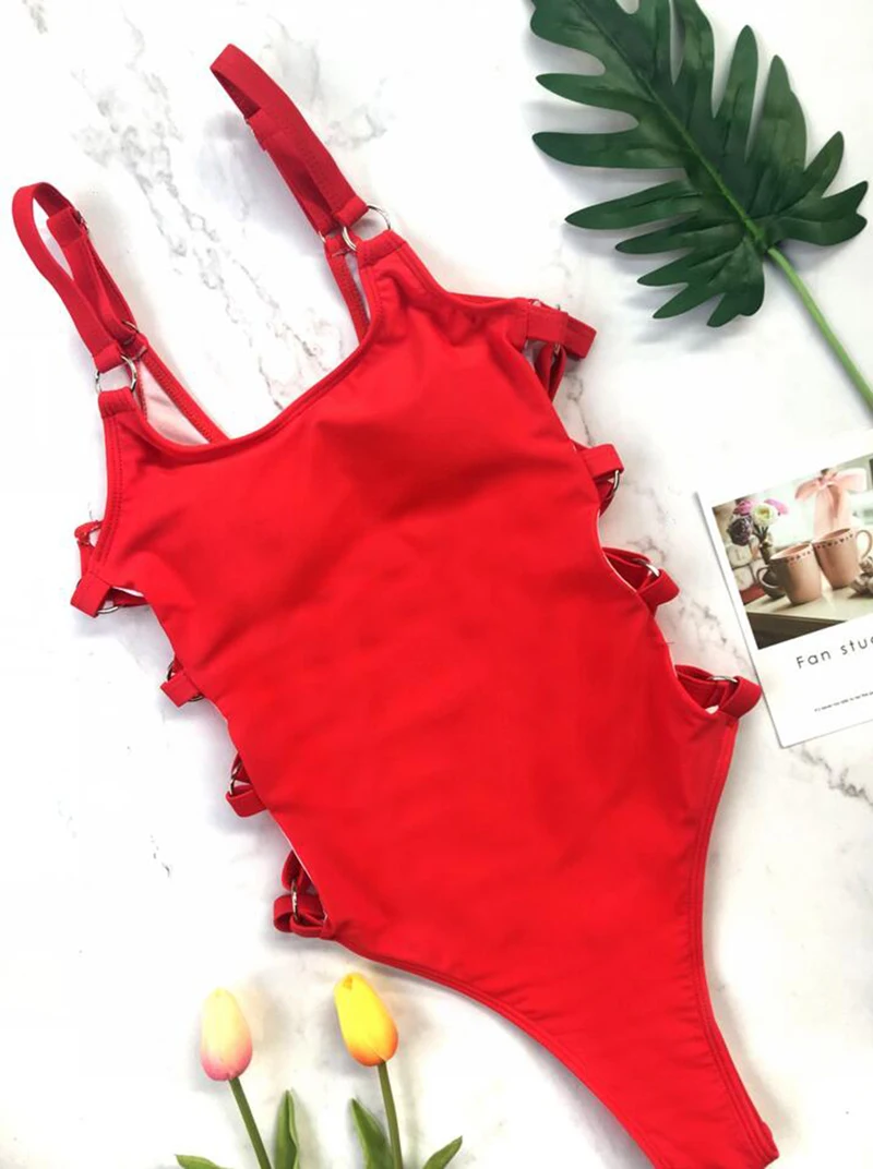 

Sexy Hollow Out Straps Bodysuit Monokini Swimsuit 2019 Hot Sale One Piece Swimsuit Beachwear Solid Bathing Suits S-L