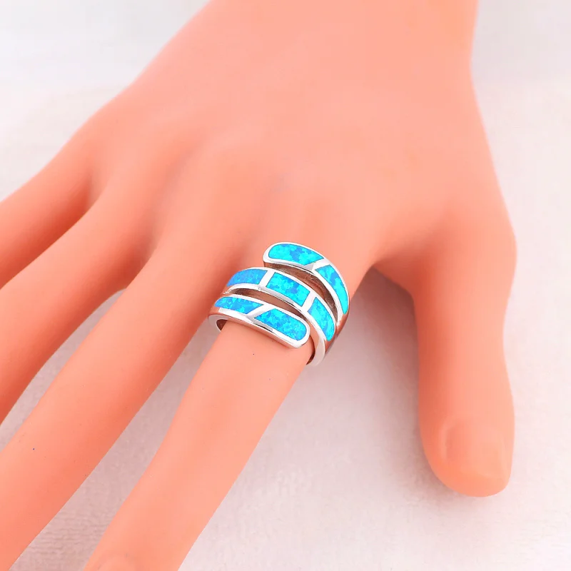 Женское кольцо с голубым огненным опалом серебро 925 пробы Размеры #6 #7 #8 #9 #10 OR869 |