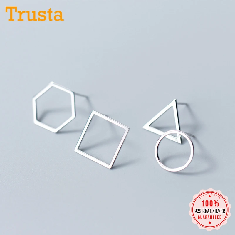 Женские шестигранные серьги гвоздики Trusta круглые и прямоугольные из 100%
