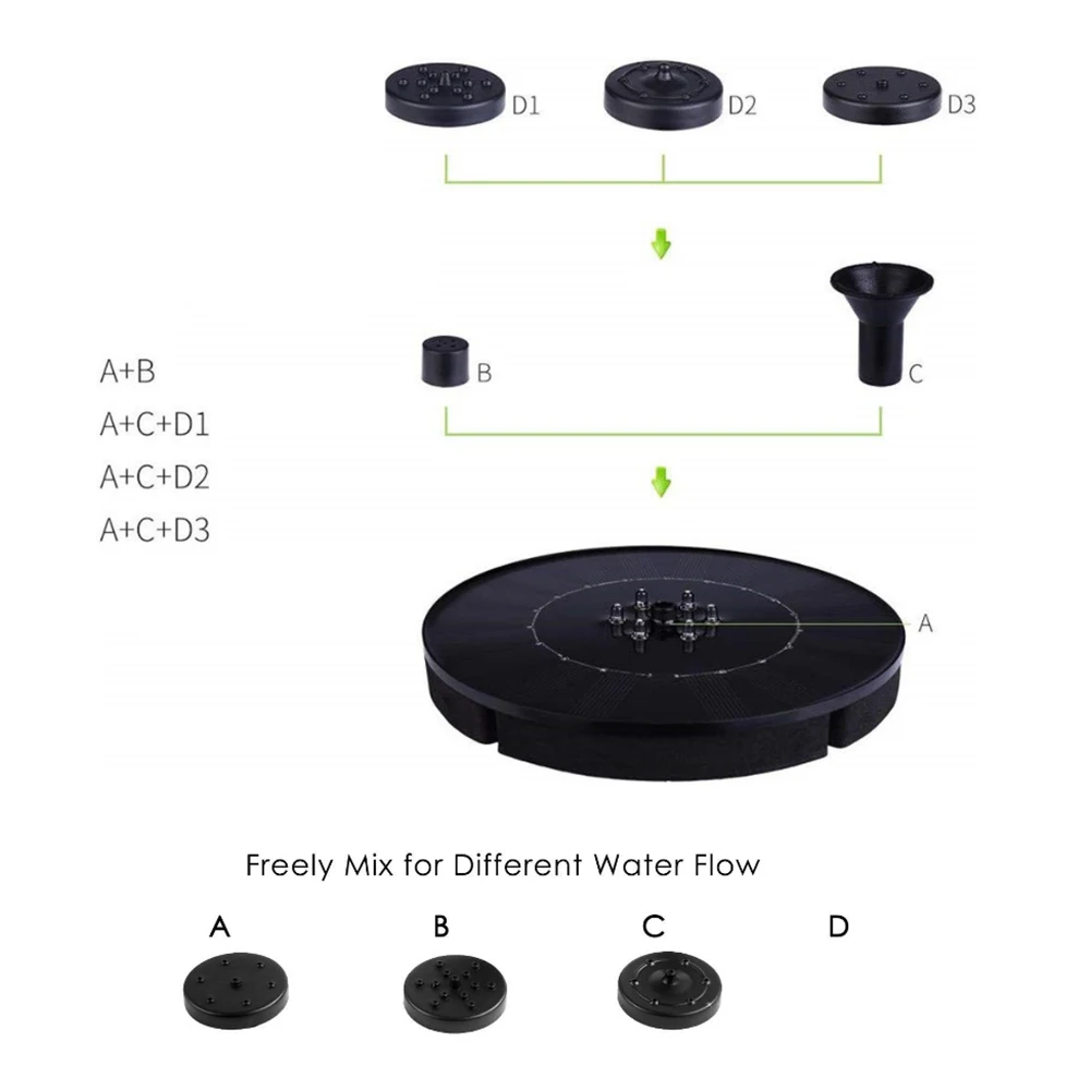 

Solar Fountain Pump with LED Lights 2.4W Solar Water Pump with Battery 4 Different Spray Heads for Bird Bath Garden Decoration