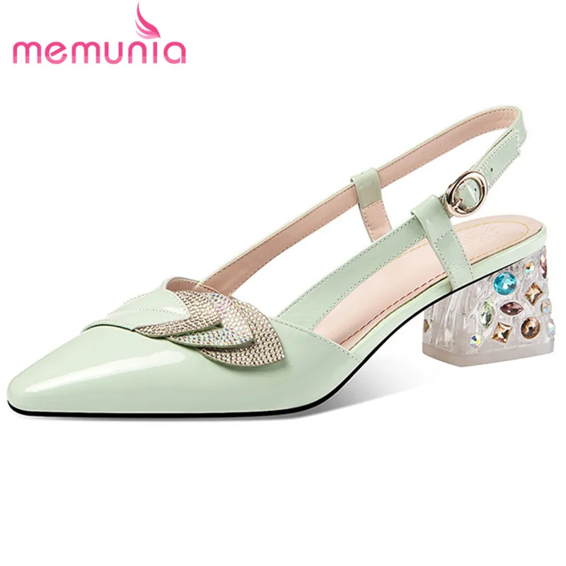 

MEMUNIA 2021 Large Size 42 Genuine Leather Footwear Women Sandals Pointed Toe Buckle Crystal High Heels Sandals Ladies