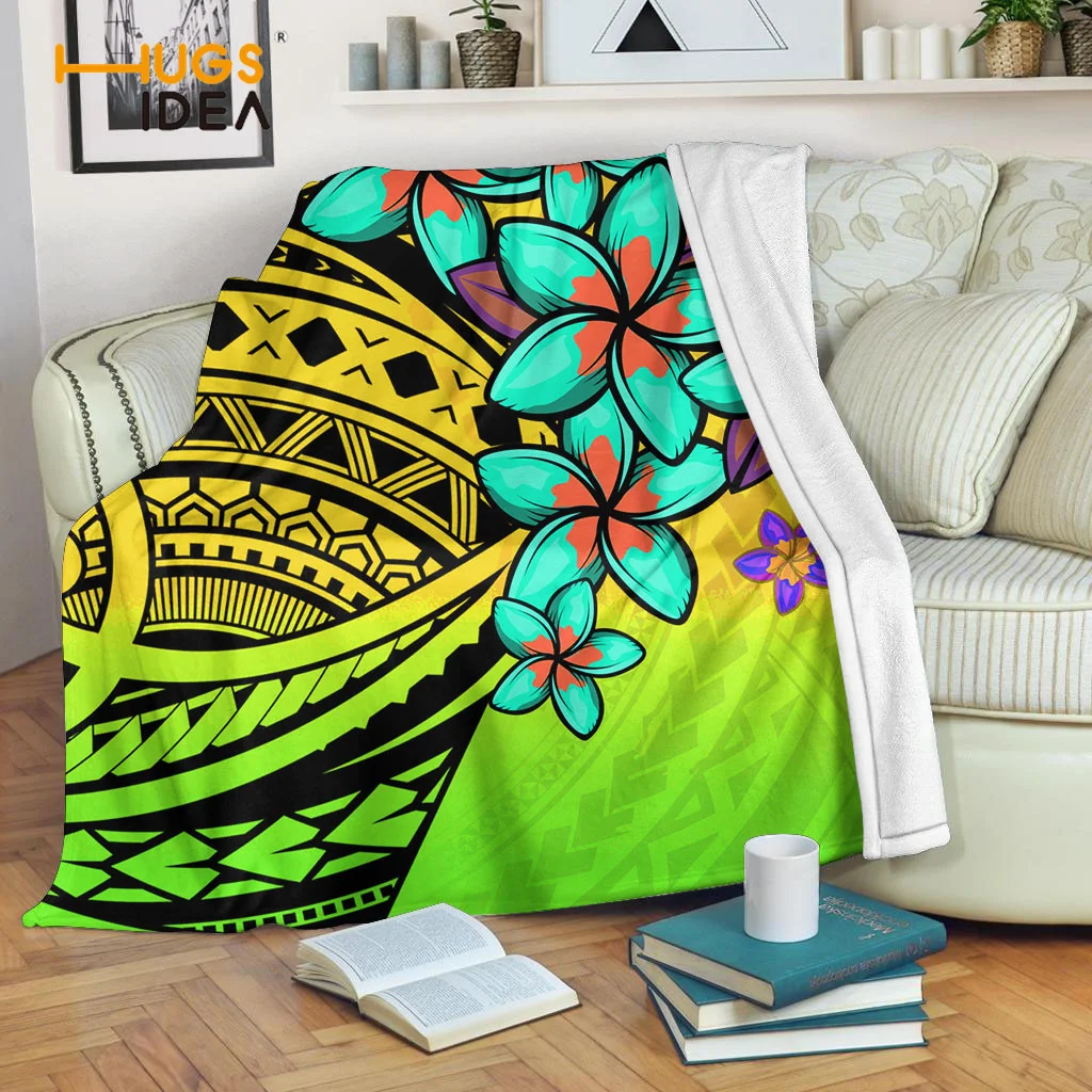 

HUGSIDEA Plush Bed Cover Blanket Fluffy Faux Fur Polynesian Tribal Flower Brand Design Home Textiles Bed Sofa Blanket Manta