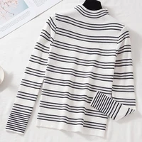 womens long sleeve knitted warm sweater shirt womens sweater oversized round neck top stretch slim striped casual wear