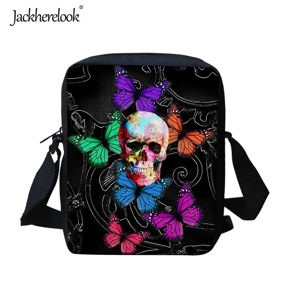 

Jackherelook, миниатюрная кросс-боди сумка с красочным принтом бабочки и черепа для женщин, повседневная сумка-мессенджер через плечо для женщин, ...