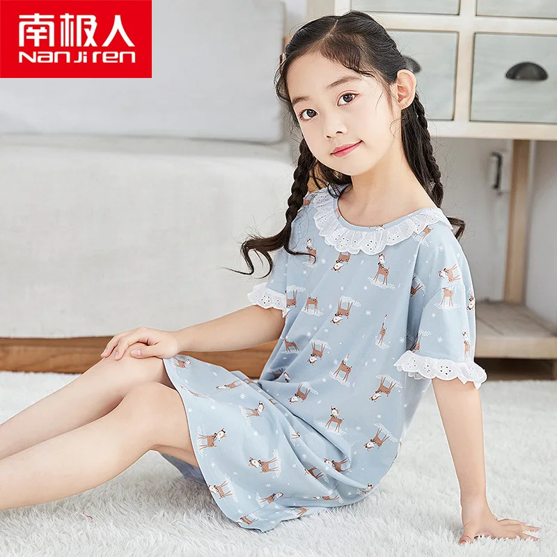 

NANJIREN/кружевное платье, ночная рубашка, Детские Модальные пижамы, ночные рубашки для девочек, детские пижамные платья для девочек, От 4 до 18 ле...