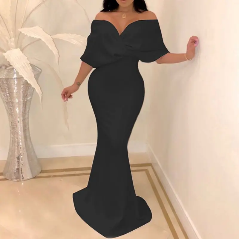 Sexy Off Back Mermaid Maxi Dress Vintage High Waist One Shoulder Bodycon Party Evening Trumpet 2019 Christmas Dresses Robe | Женская