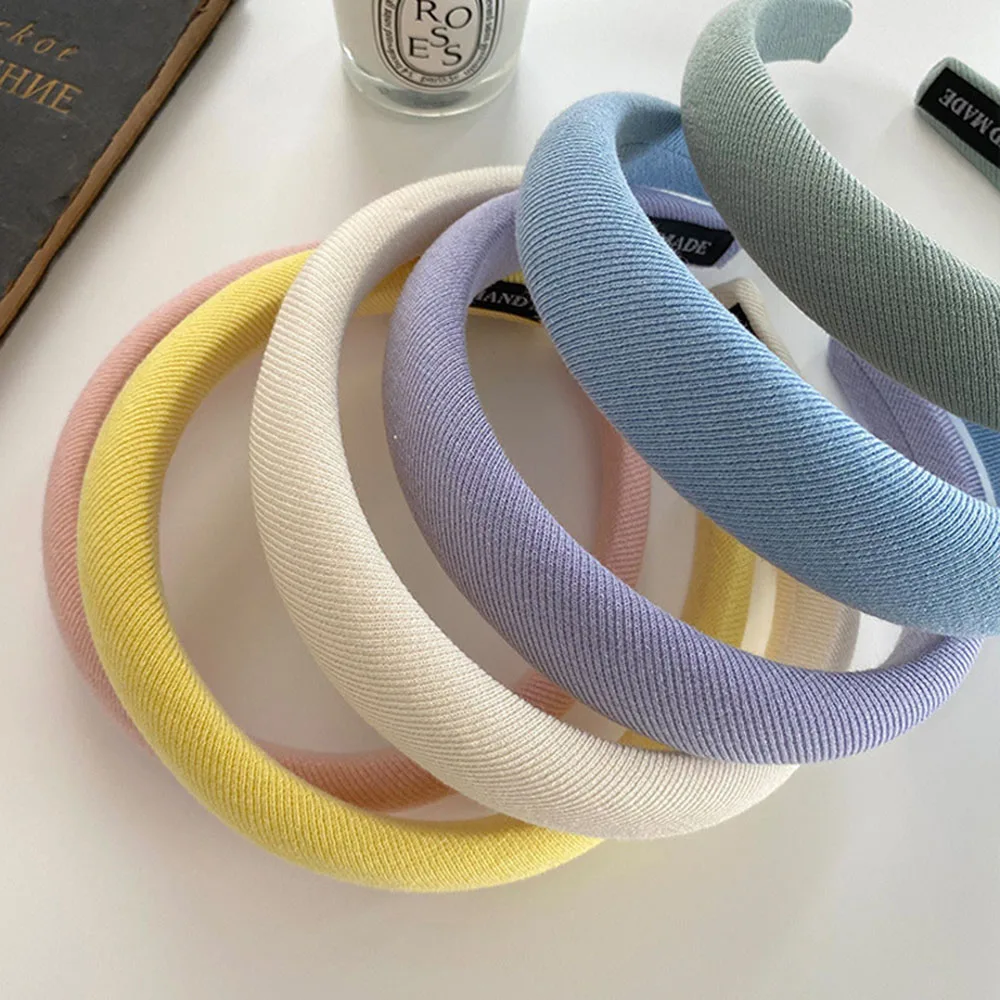 

2022 Solid Color Thicken Padded Headband Bezel Turban Sponge Women Hairbands Simple Girls Hair Band Accessories Headwear