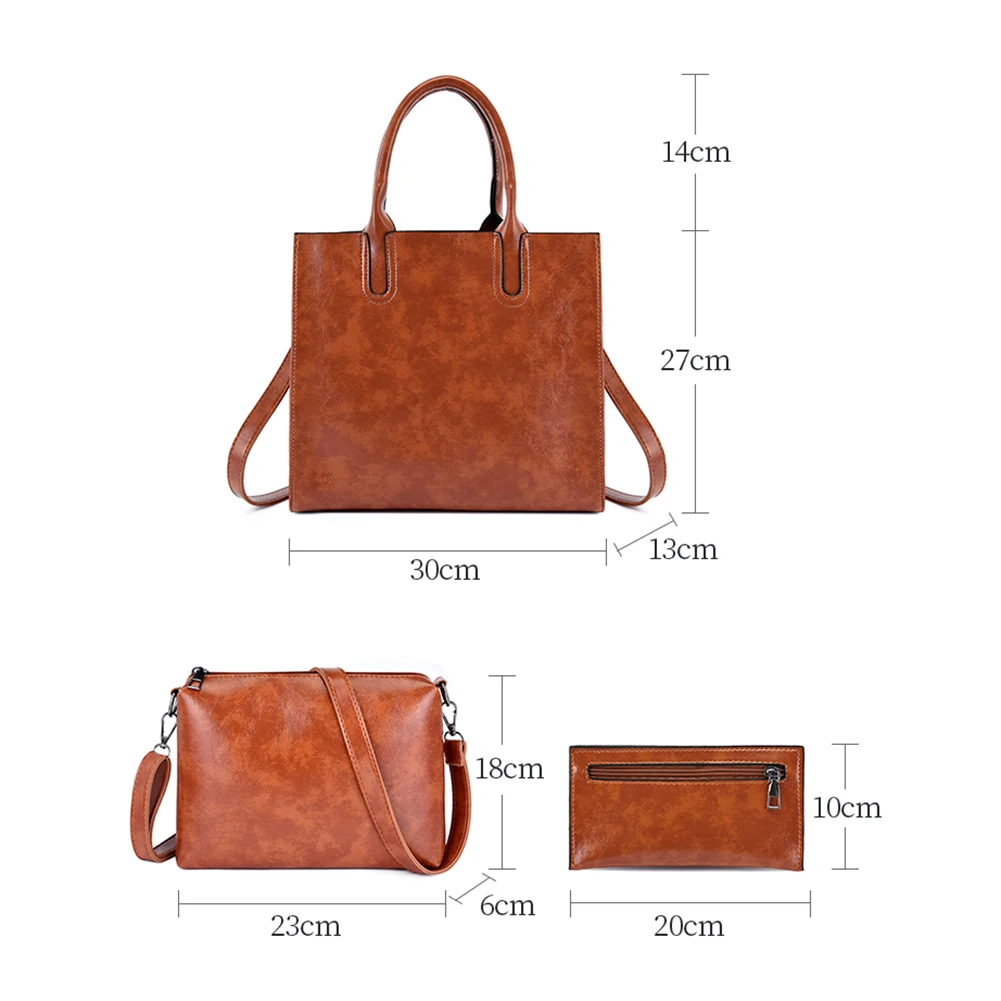 

Vintage Women 3pcs Composite Bags PU Leather Pure Color Shoulder Crossbody Bag Casual Ladies Tote Handbags Small Purse