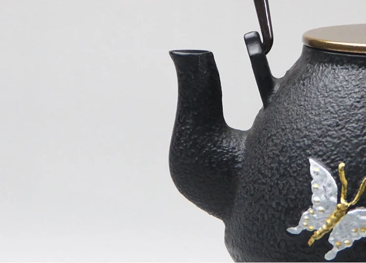 

1.1L Chinese style Roses flower butterflies Cast Iron Health tea Kettle Home Handmade Teapot Boiling Water Tea Set