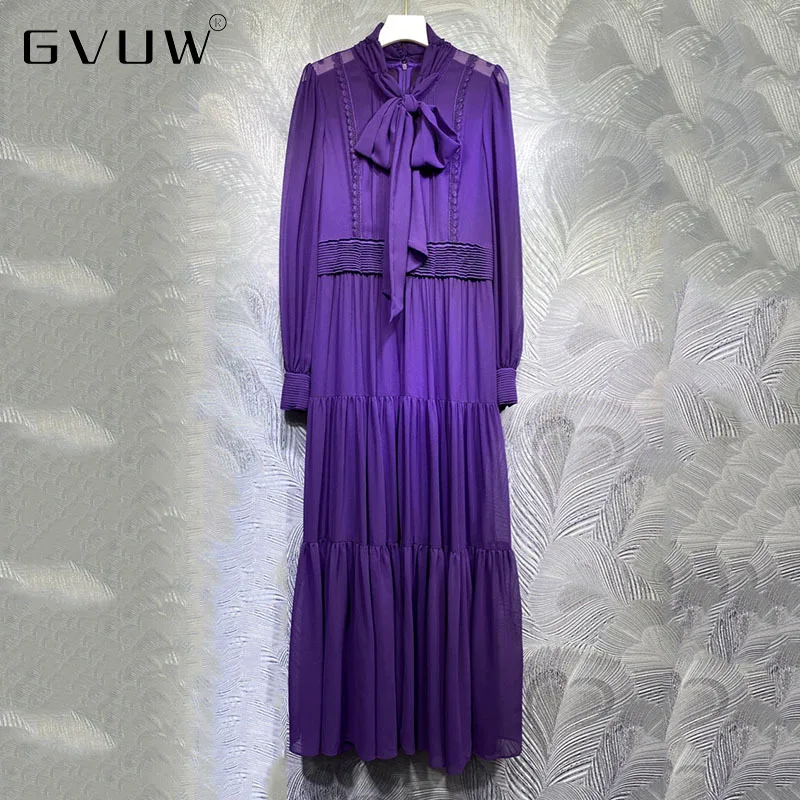 

GVUW Women's New Spring 2021 Bow Tie Plain Waist Long Dress Kb61193 long sleeve maxi dress vfemage red paisleyhigh quality