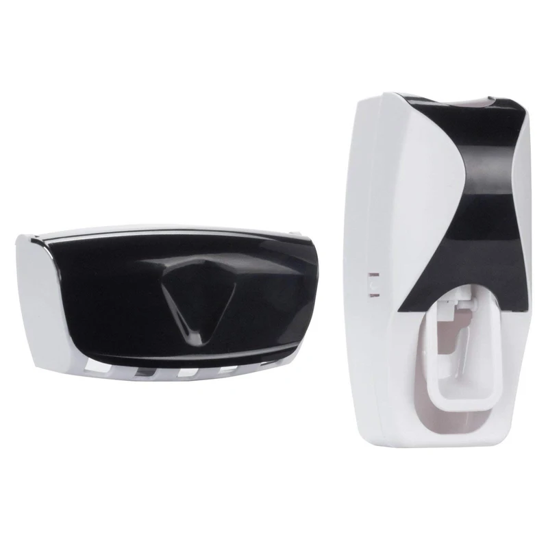 2 шт. Зубная щётка держатель набор аксессуаров для ванной с креплением на стену, автоматический дозатор для зубной пасты аксессуары для украшения дома - Цвет: Черный