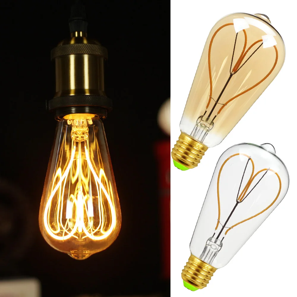 TIANFAN винтажная Светодиодная лампа Эдисона ST64 с сердечками и 4 Вт регулируемой