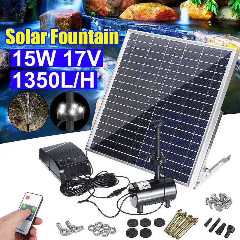 

Solar Power Fountain 15W Solar Panel+Brushless Water Pump Kit with Battery Remote Control for Garden Pond Bird Bath