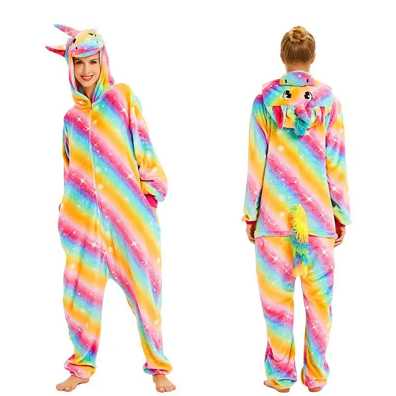 Новейшая зимняя Пижама с единорогом Kigurumi Ститч Пижама с животными ползунки «панда» для женщин и мужчин унисекс для взрослых фланелевые комплекты домашней одежды - Цвет: Color Gold TianMa FL