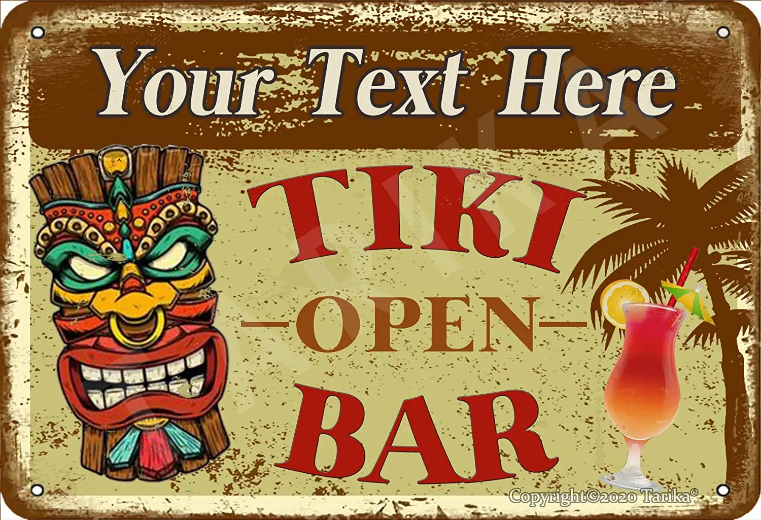 

Your Name'S Tiki Bar Open Iron Vintage Look 20X30 CM Decoration Poster Sign for Home Kitchen Bathroom