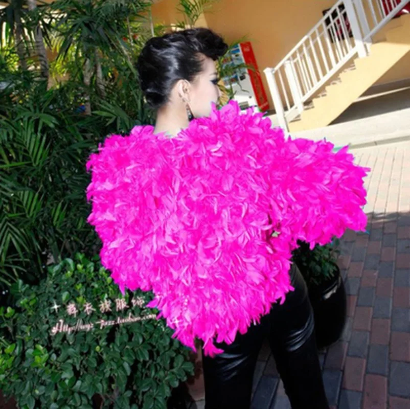 Женский костюм для танцев куртка из искусственного меха с большими перьями