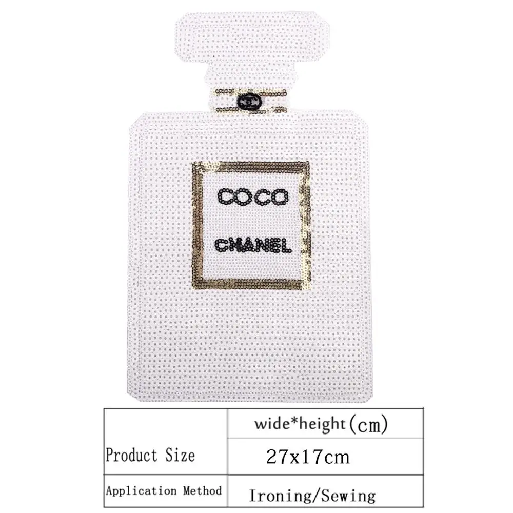 white 2pcs 2 шт мультфильм большая блестка белый флакон духов Пришивные патчи железа на заплатка для одежды сумки вышитые наклейки аппликация - Цвет: white 2pcs