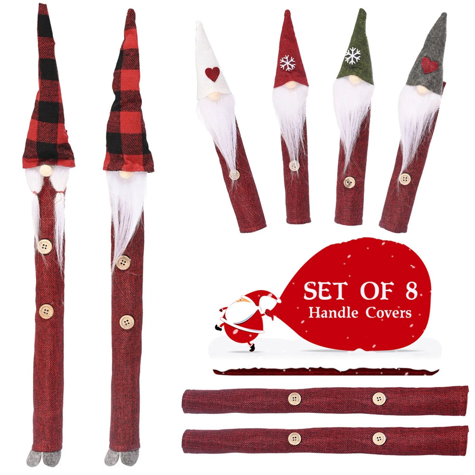 

8 Pieces Microwave Decorative Tools Christmas Santa Clause Protective Covers for Refrigerator Microwave Oven Kitchen Tools