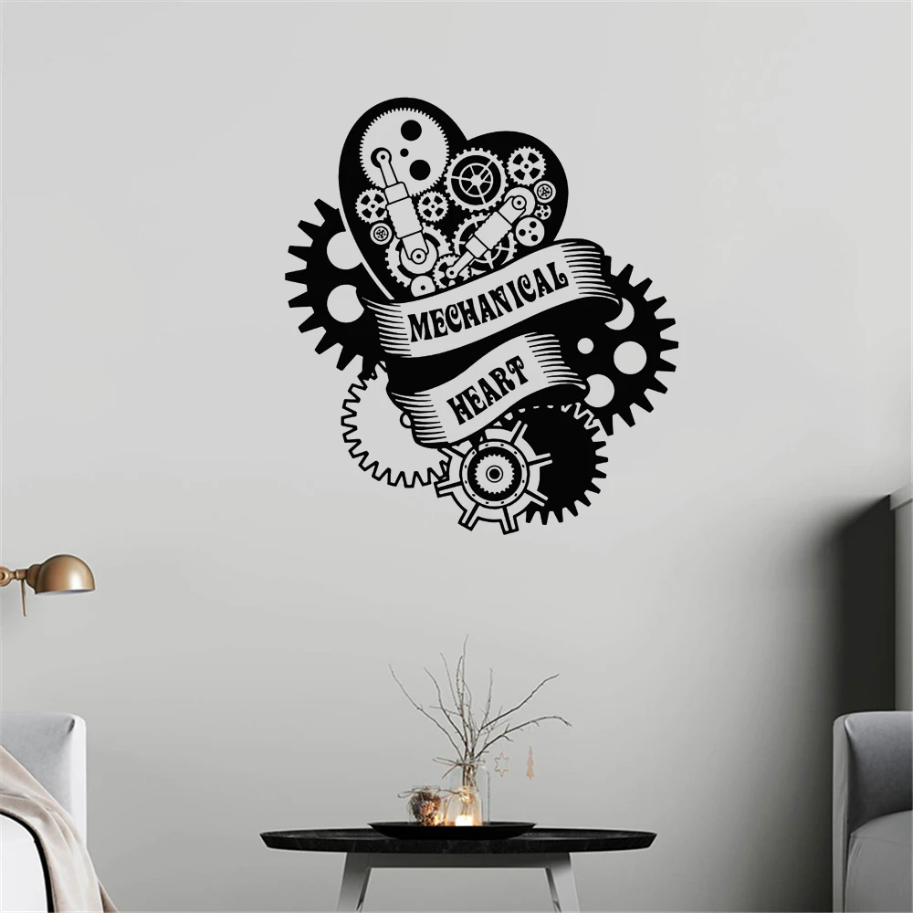 

Mechanical Heart Engine Wall Decal Repair Wall Art Sticker For Garage Shop Decoration Removable Vinyl Art Mural A002140