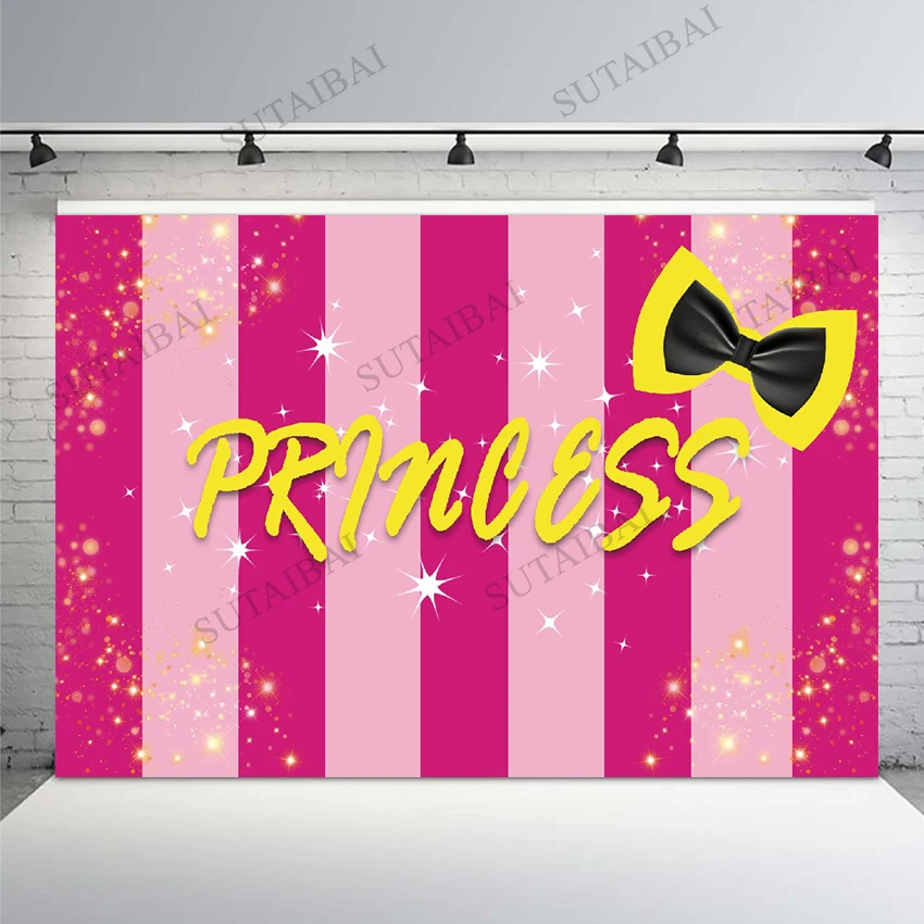 

Princess Bow Tie Photography Backdrop Pink Stripes Shining Party Themed Photo Backgrounds Child Photo Studio Photocall Photozone