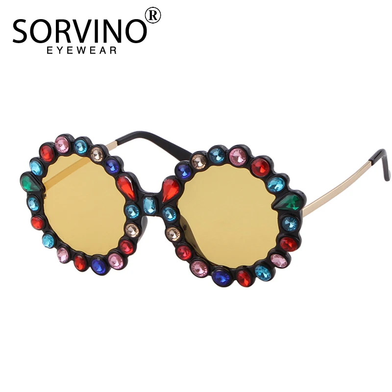 SORVINO Retro Shades For Women Diamond Round Sunglasses Brand Designer Luxury Fashion Oversized Crystal Circle Sun Glasses SP331 |