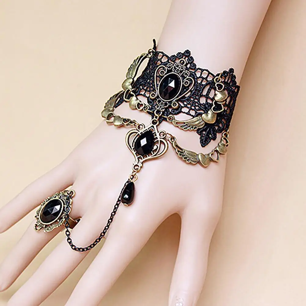 

Hand Chain Practical All-match Alloy Women Ring Bracelet for Daily Life Slave Chain Romantic Lace Ring Retro Fashion Jewelry