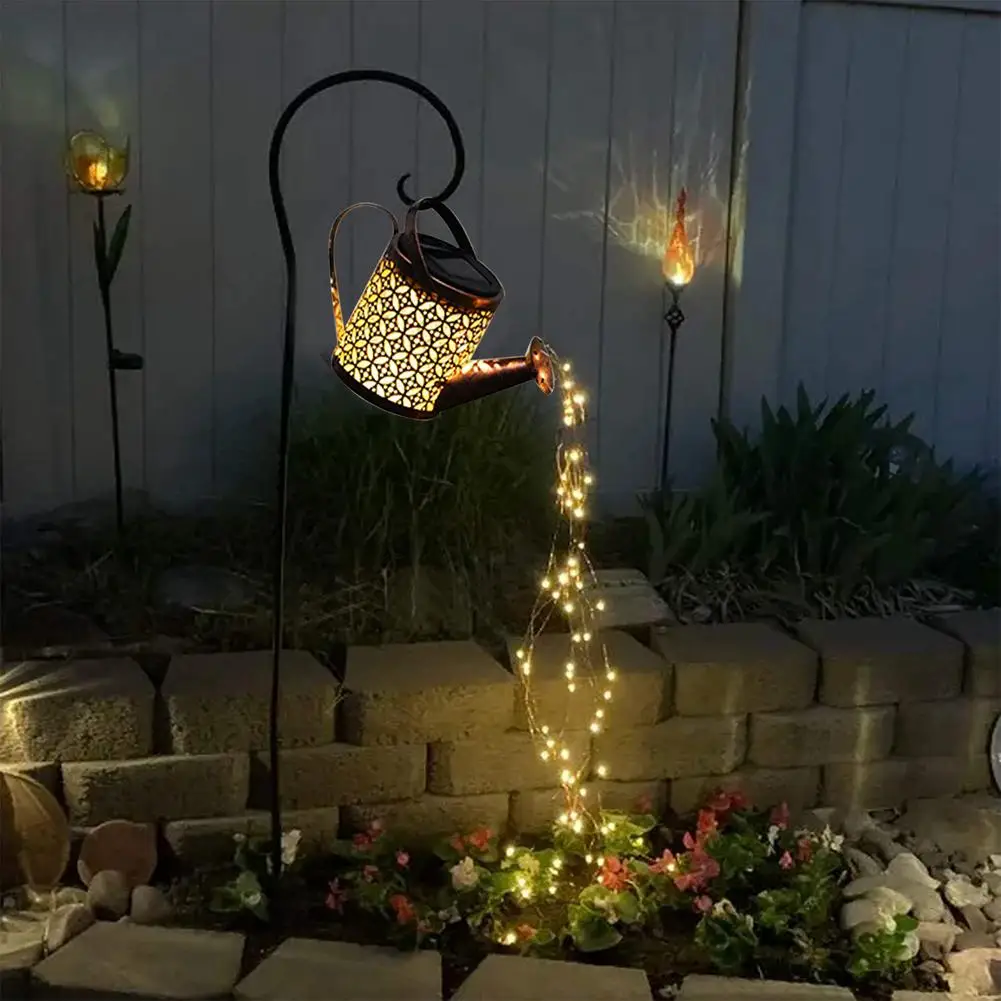 

Innovative Solar Garden Watering Can Light Outdoor Hollow Wrought Iron Kettles Shower Lamp Romantic Festival Landscape Artworks