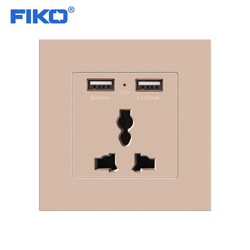 

FIKO 13A Universal PC panel wall power socket with dual usb family hotel ,86mm*86mm white/Black/Gray/Gold/Champagne gold