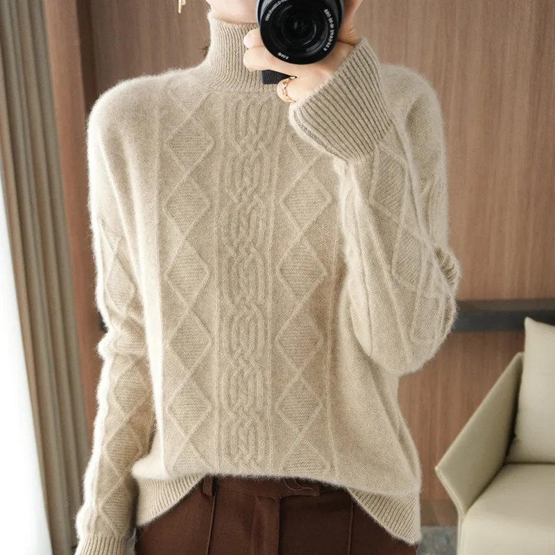 Cashmere Sweater Women's Half High Collar Autumn And Winter New Wool Knitted Tops Fashion Wild Korean Loose Sweater Thickening