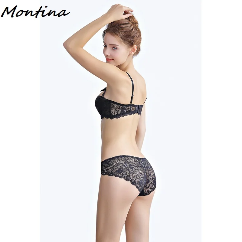 Комплект женского кружевного нижнего белья из бюстгальтера пуш-ап с глубоким